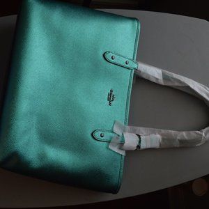 Coach City Tote in Metallic Sea Green Leather